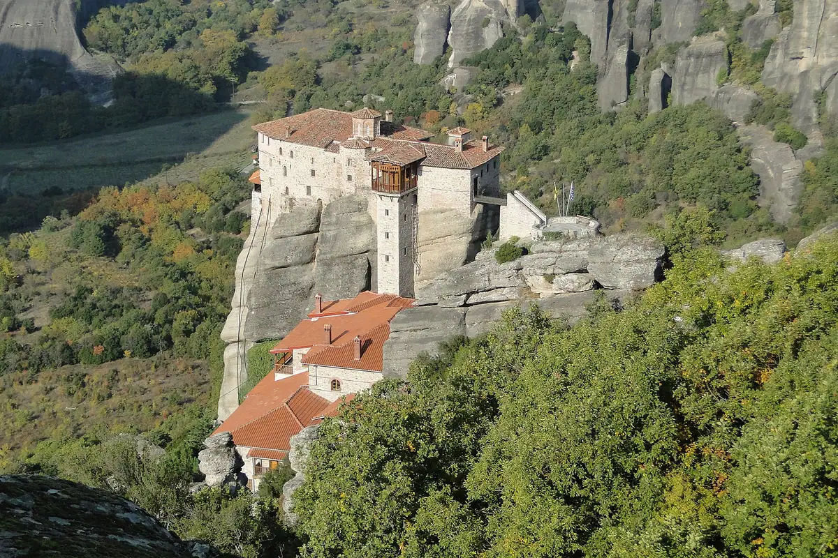 Roussanou, on its own pillar. Monks first climbed these to be unreachable.